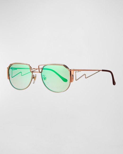 Vintage Frames Company Green Gradient Geometric Metal Sunglasses for men