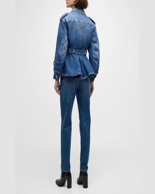 Alexander McQueen Blue Ruffle Peplum Denim Jacket