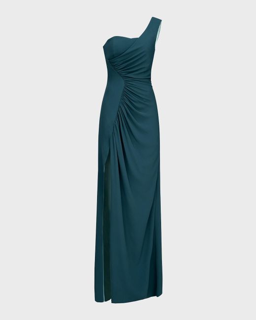 Halston Verdianna Ruched One Shoulder Crepe Gown in Green Lyst