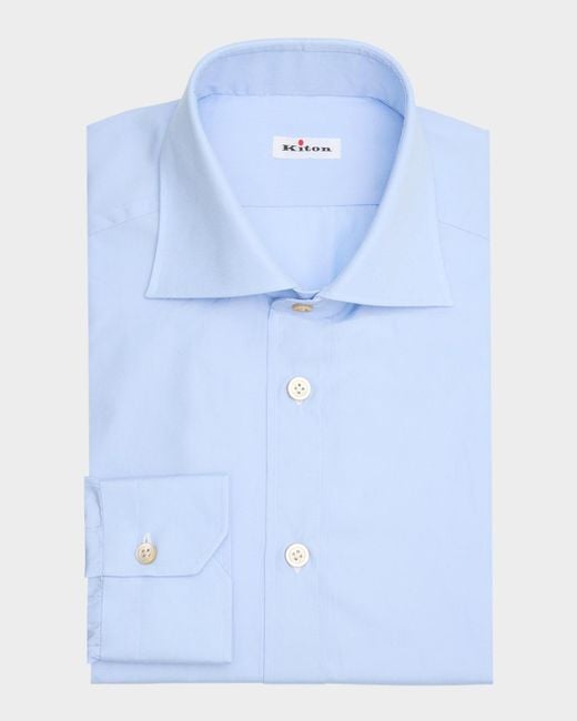 Kiton Blue Cotton Dress Shirt for men