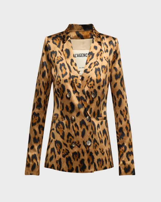 L'Agence Brown Colin Leopard Double-breasted Blazer