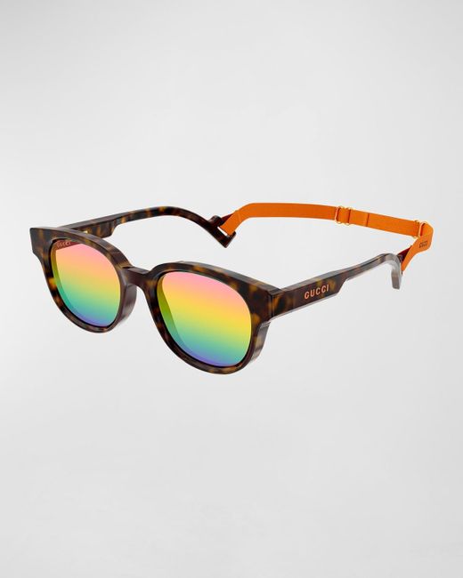 Gucci Brown Round Logo Sunglasses W/ Neck Strap for men