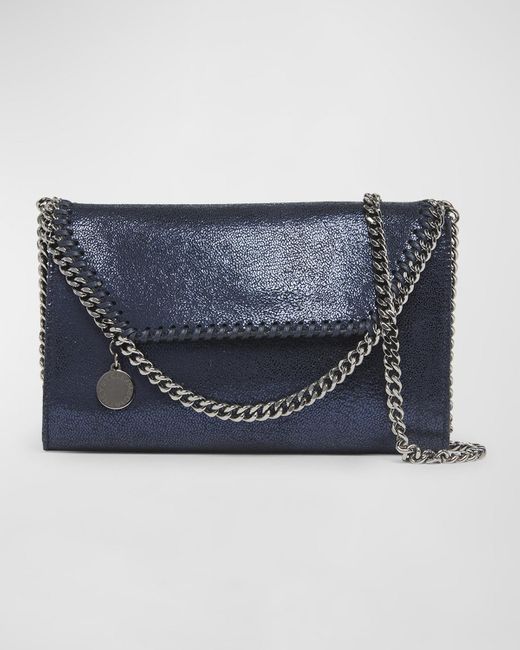 Stella McCartney Blue Falabella Mini Shiny Chamois Wallet On Chain