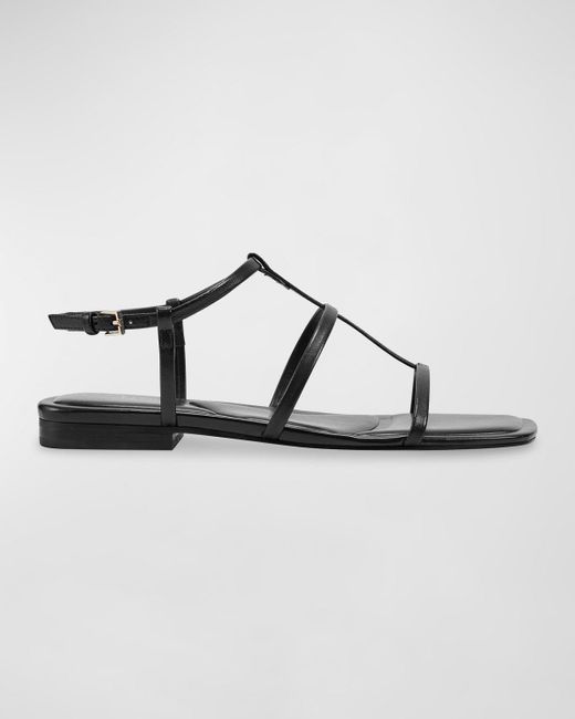 Marc Fisher Brown Leather T-Strap Flat Slingback Sandals