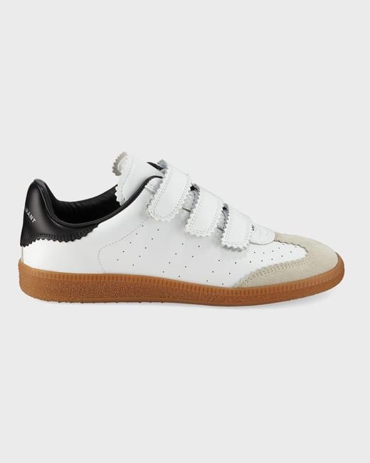 Isabel Marant White Beth Perforated Leather Grip-Strap Sneakers