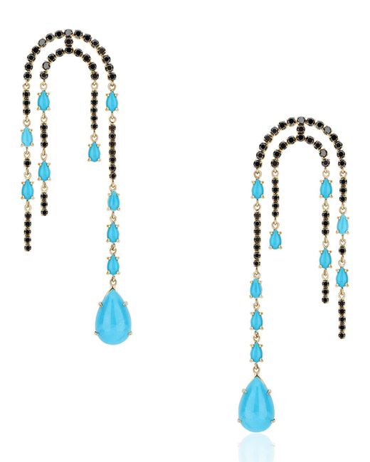 Fern Freeman Jewelry Blue 18k Sleeping Beauty Turquoise Black Diamond Dangle Earrings