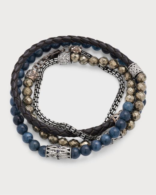 Armenta Metallic Beaded Gemstone And Leather Wrap Bracelet for men
