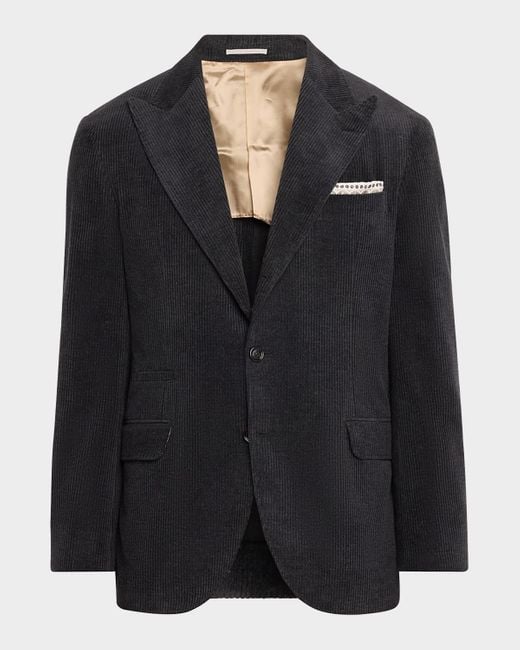 Brunello Cucinelli Black Cashmere-Cotton Corduroy Sport Coat for men