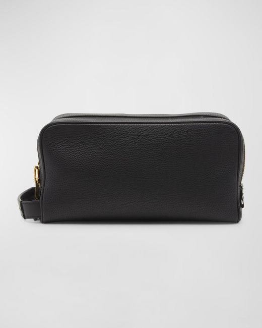 Tom Ford Black Soft Leather Double-Zip Toiletry Bag for men