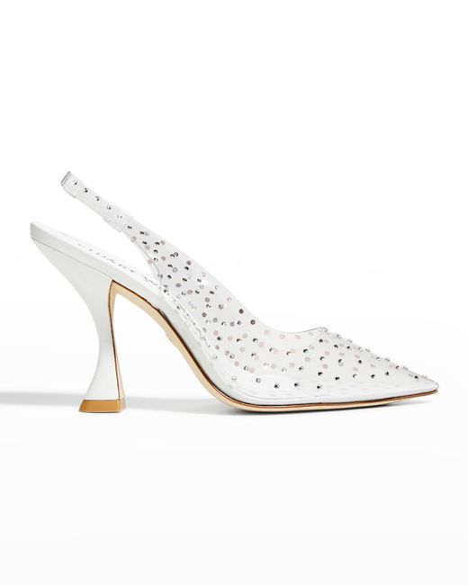 Stuart Weitzman Glam Xcurve Crystal Slingback Pumps in White | Lyst
