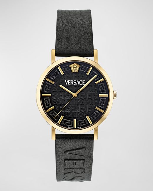 Versace Metallic Greca Slim Ip Leather-Strap Watch, 40Mm for men