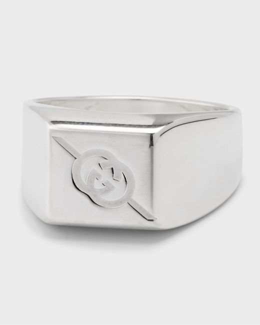 Gucci Gray Tag Ring Chevalier, 19mm Silver for men