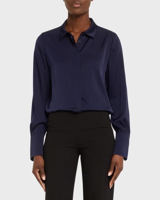 Kobi Halperin Blue Larissa Split-Cuff Button-Down Blouse