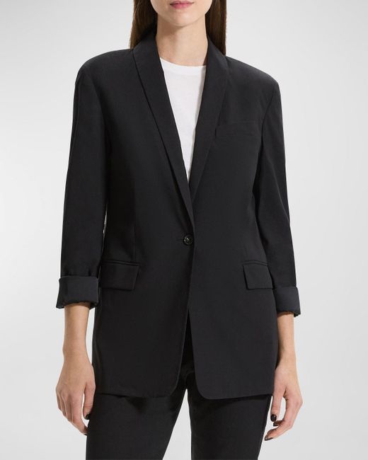 Theory Black Rolled-sleeve Shawl Collar One-button Jacket