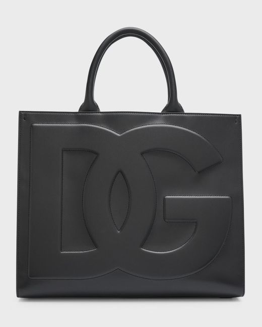 Dolce & Gabbana Black Beatrice Dg Embossed Logo Calfskin Tote Bag
