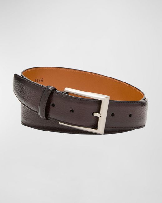 Magnanni Shoes Brown Pebbled Leather Belt for men