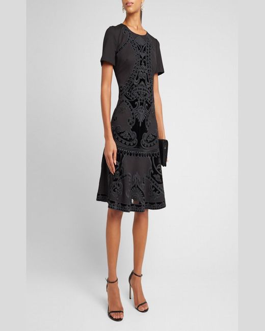 Kobi Halperin Black Blaine Velvet Embroidered Short-Sleeve Dress