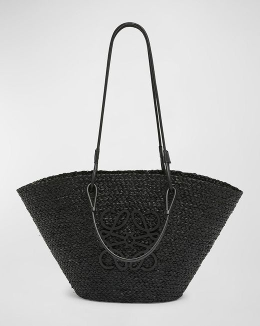 Loewe Black Medium Anagram Raffia Basket Tote Bag