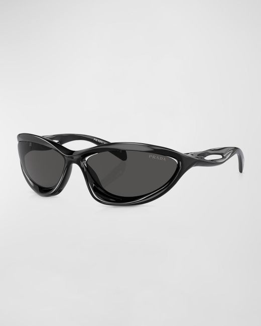 Prada Black Cut-Out Propionate & Plastic Wrap Sunglasses