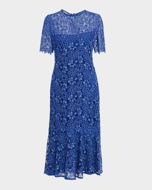 Shoshanna Women's Blue Poppi Floral Lace Flounce Mermaid Midi