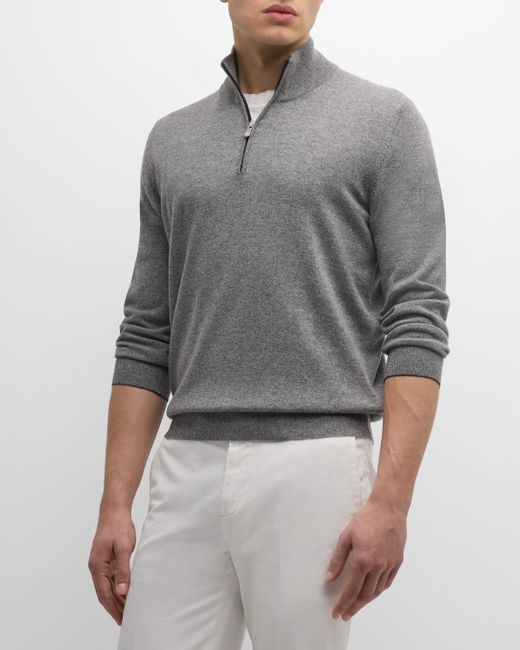 Brunello Cucinelli Gray Cashmere Quarter-Zip Sweater for men