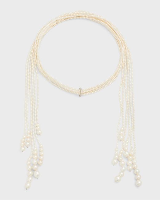 Utopia White Long Six-strand Pearl Lariat Necklace