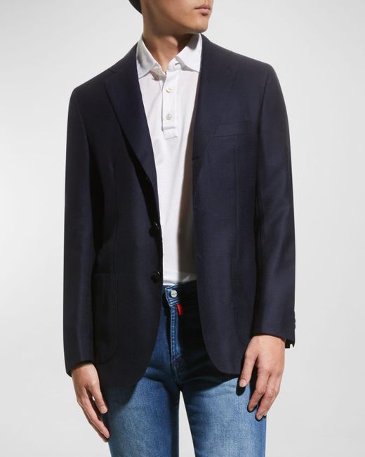 Kiton Blue Cashmere Solid Blazer for men
