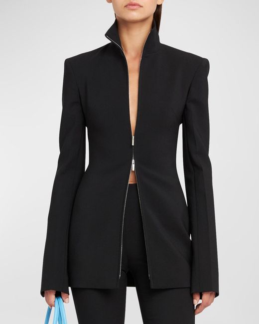 Ferragamo Black Stretch Wool Double Zip Blazer Jacket