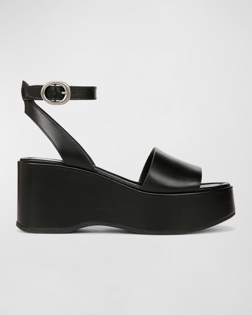 Vince Black Phillipa Leather Ankle-Strap Platform Sandals