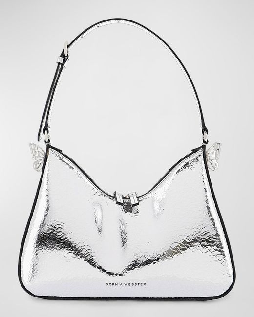 Sophia Webster White Mariposa Metallic Leather Hobo Bag