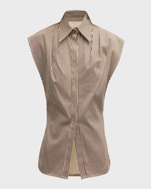 Brandon Maxwell Brown The Gabi Button-Front Shirt With Pleated Shoulder Detail
