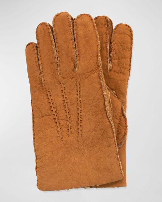 Portolano Brown Curly Shearling Gloves for men