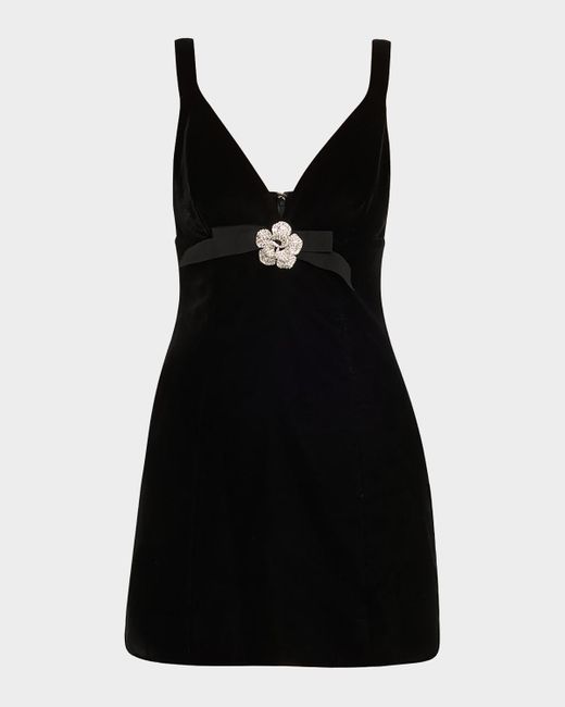 Cara Cara Black Gracie Velvet V-Neck Mini Dress