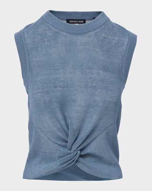 Veronica Beard Blue Kellen Sleeveless Twist-Front Sweater