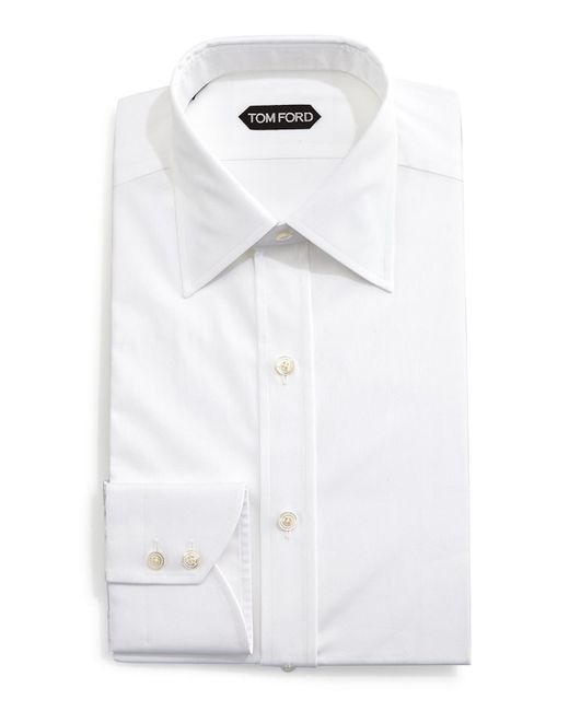 Tom Ford White Solid Barrel-Cuff Dress Shirt for men