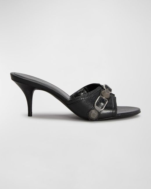 Balenciaga Black Cagole Lambskin Buckle Slide Sandals
