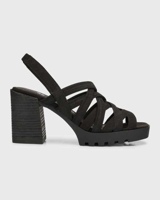 Eileen Fisher Black Strappy Suede Caged Slingback Sandals