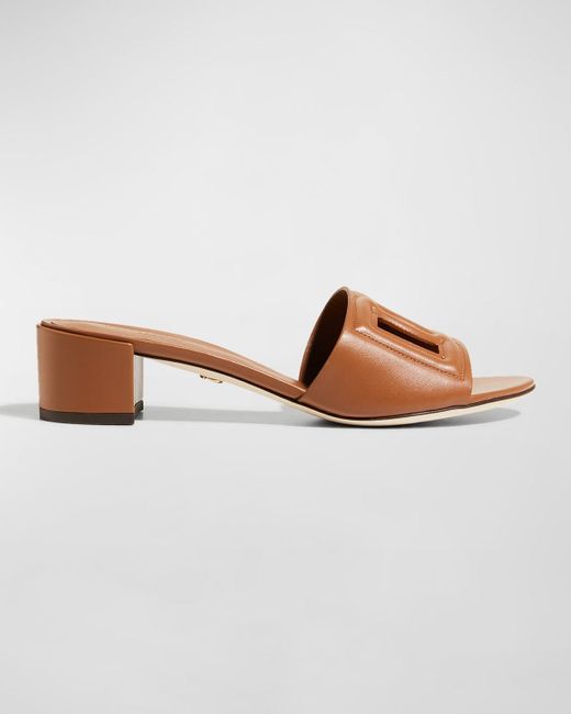 Dolce & Gabbana Brown Dg Cutout Leather Slide Sandals