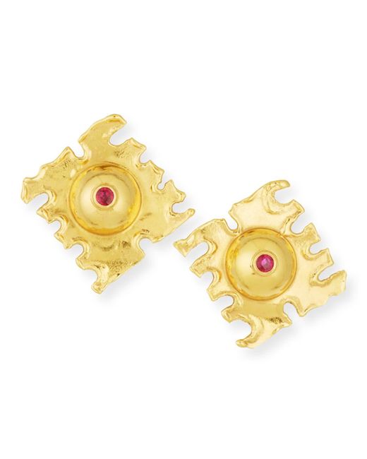 Jean Mahie Yellow De Coupe 22k Gold Earrings With Rubies
