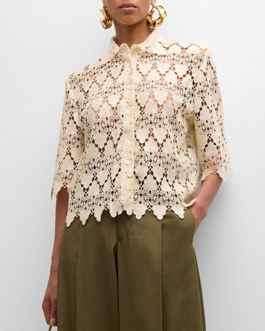 FRAME Natural Lace Button-Front Shirt