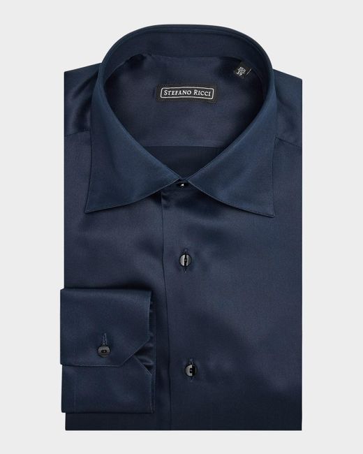 Stefano Ricci Blue Silk Point Collar Dress Shirt for men