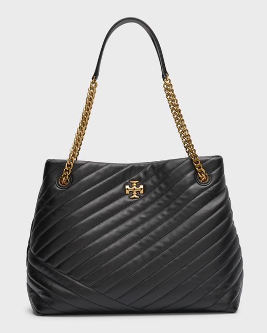 Tory Burch Kira Chevron quilted Leather Tote Bag in Black Lyst