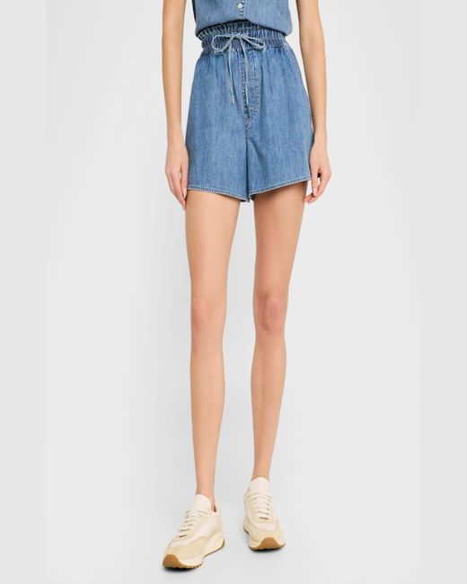 Veronica Beard Blue Wilder Drawstring Denim Shorts