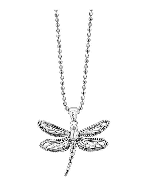 Lagos Metallic Sterling Silver Rare Wonders Dragonfly Pendant Necklace