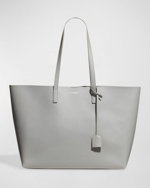 Saint Laurent Ysl Eastwest Leather Shopping Tote Bag in Gray Lyst