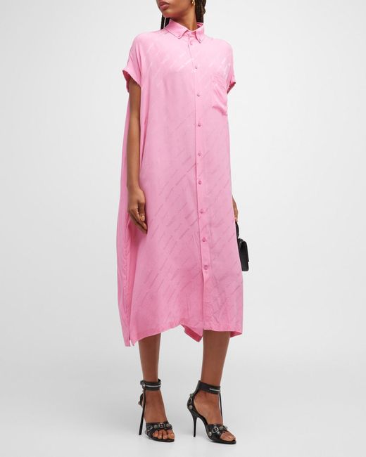Balenciaga Pink Logomania All Over Rawcut Dress