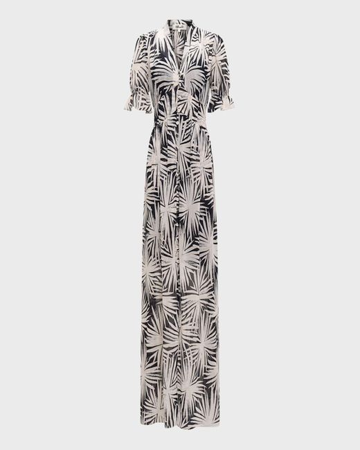 Diane von Furstenberg White Erica Botanical-Print Puff-Sleeve Maxi Dress