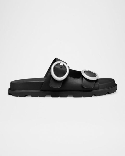 Stuart Weitzman Black Benni Leather Dual-Strap Sport Slide Sandals