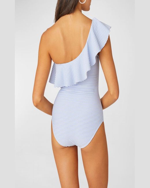 Shoshanna Blue Stripe Ruffled One-Piece Swimsuit