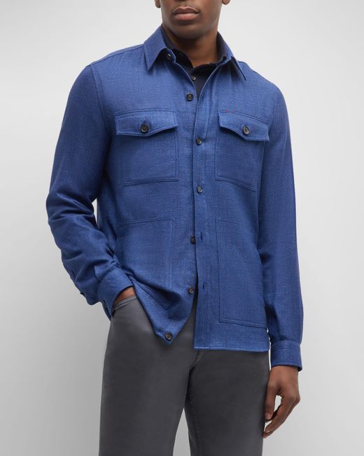 Isaia Blue 4-Pocket Overshirt for men